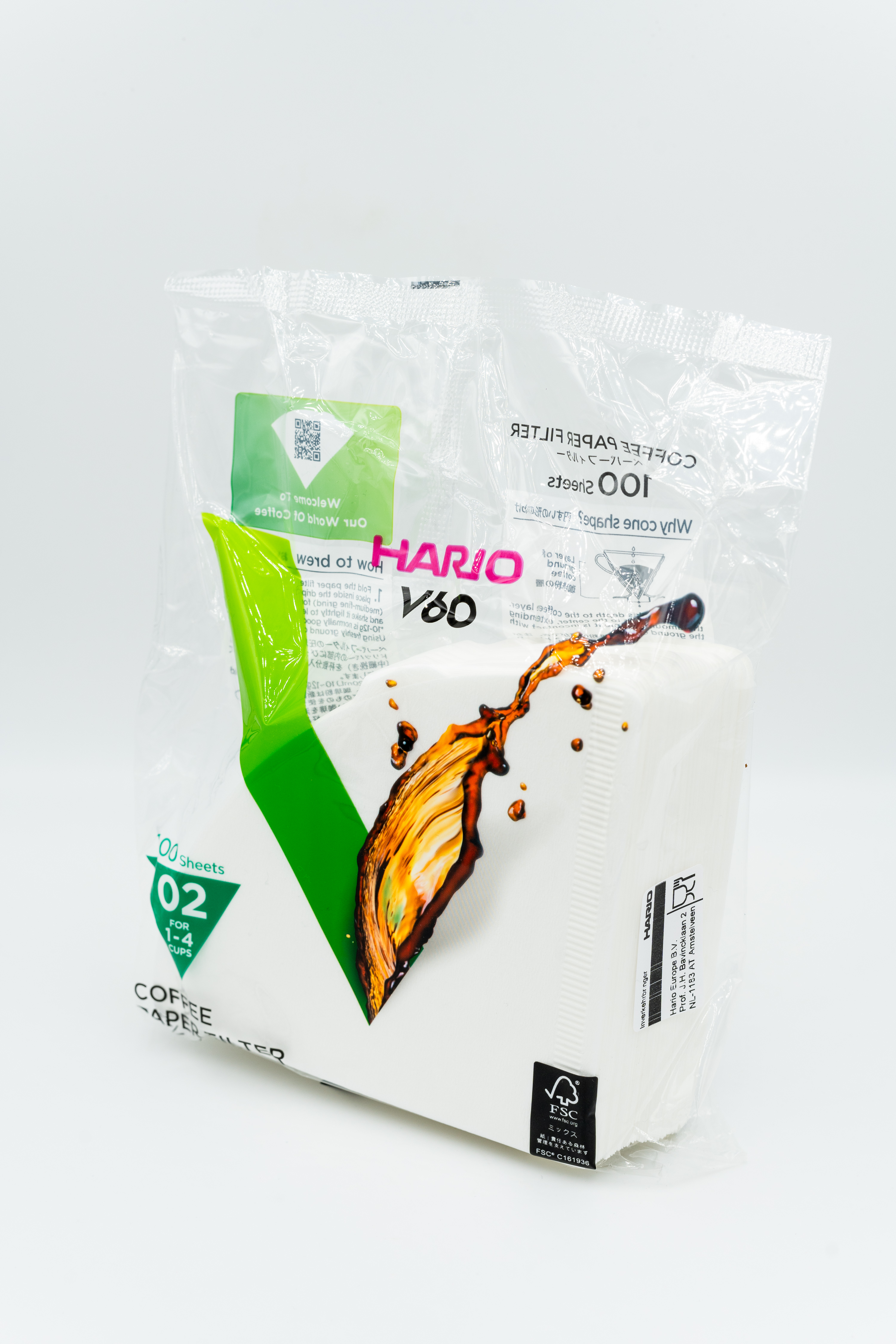 Hario Papierfilter weiß 02 für Hand-Kaffeefilter | Dripper V60 Größe 02 (100 Stück)